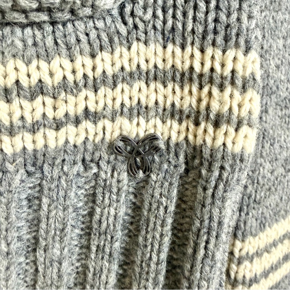 TNA 100% Lambswool Deer Fair Isle Zip Cardigan Sweater Medium Grey Nordic Cabin - Picture 9 of 15